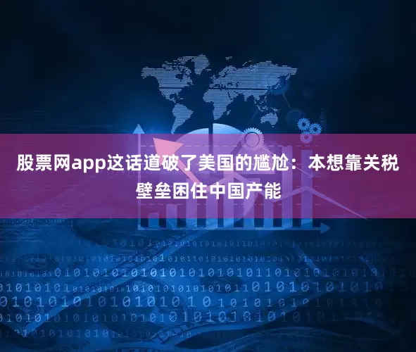 股票网app这话道破了美国的尴尬：本想靠关税壁垒困住中国产能